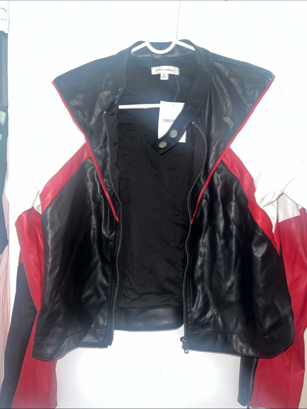 Forever 21 Black and Red Faux Leather Moto Jacket